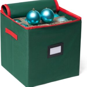 4-Layer Christmas Ornament Storage Box — Holds 64 Ornaments, Adjustable Dividers, Zippered, Folds Flat
