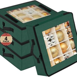 4-Pack Collapsible Christmas Ornament Storage Boxes with Dividers — Individual Compartments, Stackable
