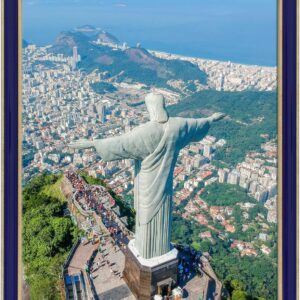 Brass and Blue Enamel Metal Picture Frame with Real Glass and Velvet Backing — Horizontal or Vertical Display