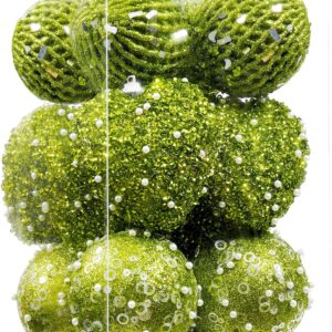 16-Piece Green Heart and Pearl Ball Shatterproof Christmas Ornament Set — Pre-Strung, Holiday Tree Decor