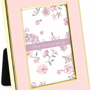2x3 Pink Enamel Picture Frame with Gold Metal Edge — Pull-Out Easel, Tabletop and Wall Display