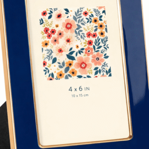 4x6 Blue Enamel Picture Frame with Gold Metal Edge — Horizontal or Vertical, Desk and Wall Display