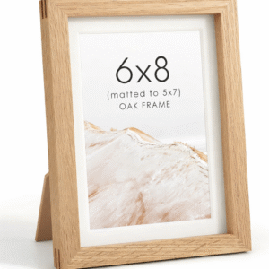 6x8 USA-Sourced Natural Oak Wood Picture Frame — Displays 5x7 with Mat, Tempered Glass, Wall or Tabletop