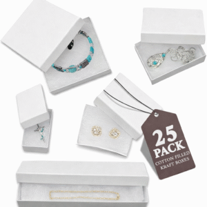 25-Pack White Cotton-Filled Jewelry Gift Box Set — 5 Assorted Sizes for Rings, Pendants, Bracelets, and Necklaces